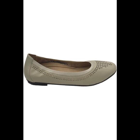 Vionic Shoes - Vionic Perforated Leather Ballet Flats Whisper Cream - Wide